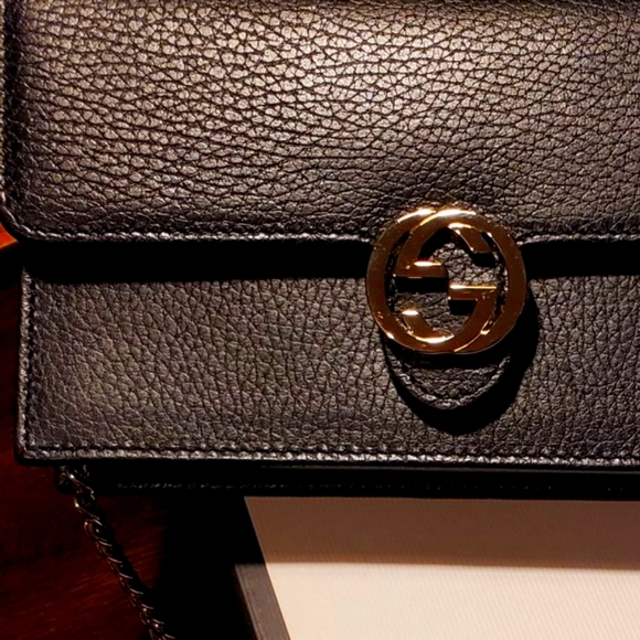 Brand New ! Gucci Interlocking shouder bag in black grained calfskin featuring l - Picture 4 of 6